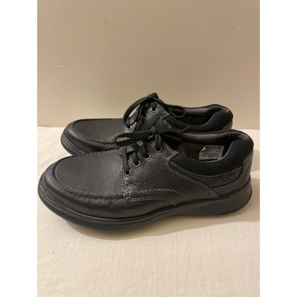 Clarks Mens Size 9 Wide Cotrell Edge Black Oily Leather Oxford Bicycle Toe Dress